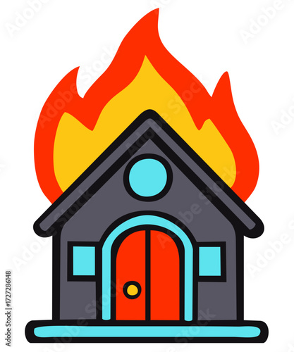 Ablaze house illustration. Editable color vector