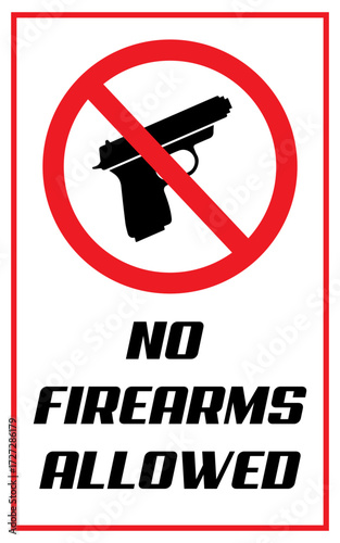 No firearms with circle image and word stock image, Firearm not allowed image