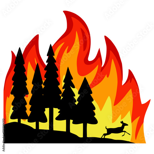 Wildfire disaster illustration. Editable color vector