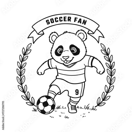 panda wearing a football uniform dribbling a soccer ball sketch