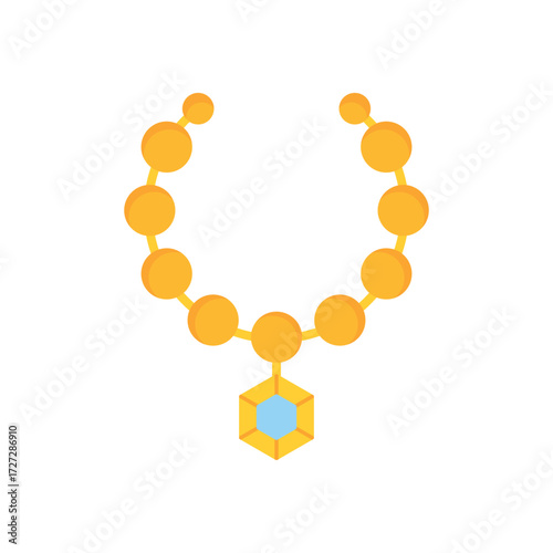 Gold necklace featuring a blue gemstone pendant with a circular bead design