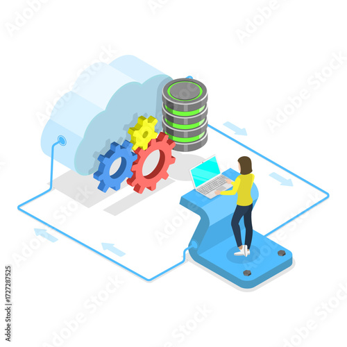 3D Isometric Flat Vector Illustration of Cloud Services Labeled Educational List, SAAS, PAAS and IAAS. Item 1