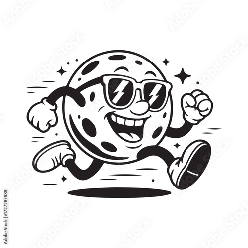 Cool moon mascot running with sunglasses