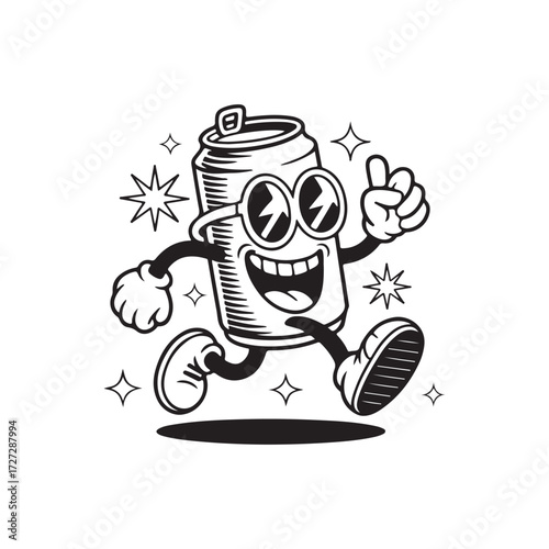 Retro cartoon soda can mascot logo