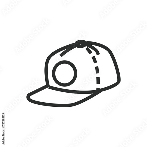Line art of a cap baseballstyle featuring a circular design and a flat brim