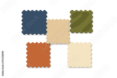 Colorful fabric swatches arranged in a creative layout showcasing textures and shades in a design studio