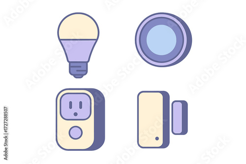 Smart home devices for modern living showcased in a simple layout with clear illustrations and colors