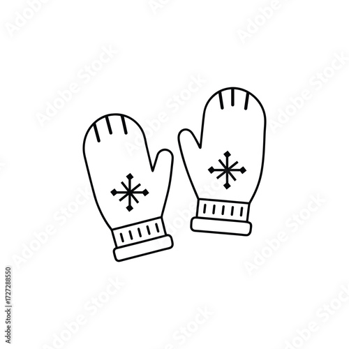 Pair of lineart mittens adorned with snowflake motifs