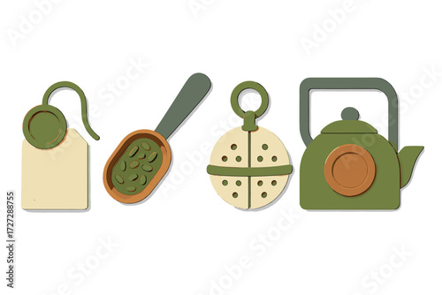 Kitchen tools for brewing tea displayed on a light background