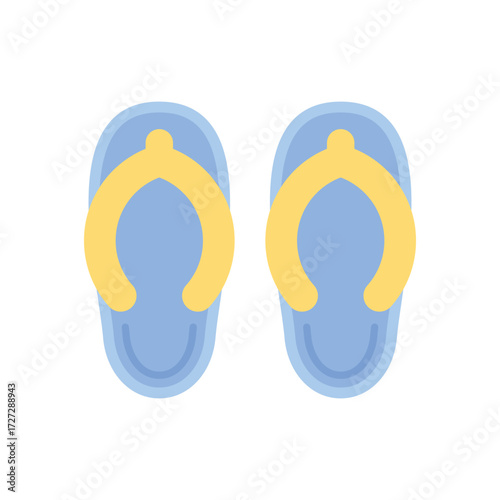 Two light blue flipflops with yellow straps are shown sidebyside