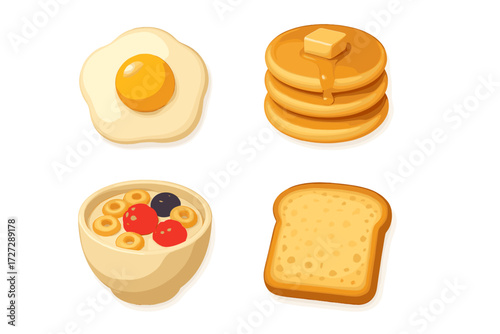 Delicious breakfast spread featuring eggs, pancakes, yogurt, and toast ready to enjoy