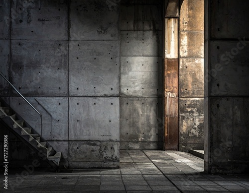 Industrial Interior with Metal Door and Concrete Walls