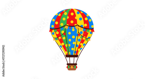 Colorful hot air balloon vector illustration decorated with polka dots and festive garlands for celebration, svg isolated on transparent background.