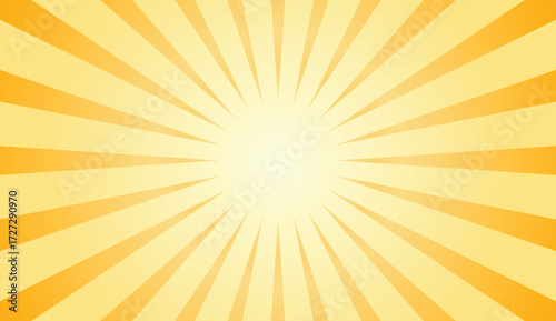 Bright yellow sunburst background with radiant light beams spreading from the center