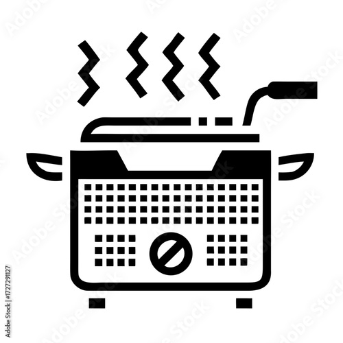 Deep fryer icon with modern geometric pixel-inspired modular square details, concept of household appliances in digital mosaic effect  
