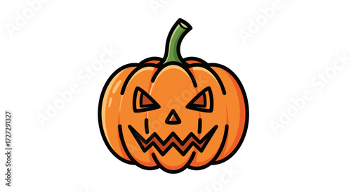 Spooky jack-o'-lantern pumpkin with a scary carved face, a classic Halloween symbol for holiday decoration. SVG vector illustration isolated.