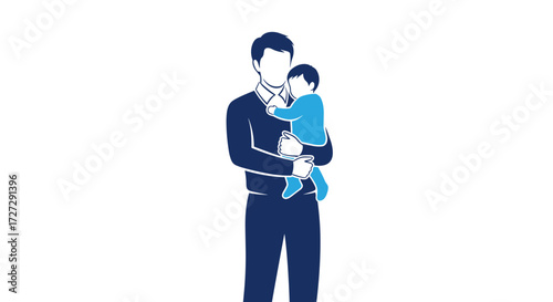 Silhouette vector illustration of a father holding his child, isolated on transparent background. Art depicts family bonds, paternal care, and tender connection. SVG.