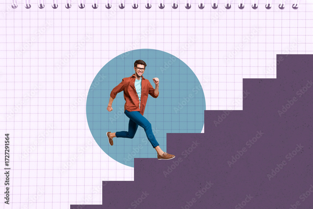 © deagreez - Creative sketch artwork collage of happy businessman businesswoman receive career promotion concept aim achievement opportunity