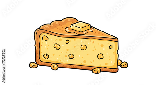 Delicious slice of cheesecake with a rich crust, topped with melting butter and crunchy nuts, a vector illustration SVG isolated on transparent background.