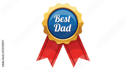 Golden Best Dad award medal with red ribbon and blue center, celebrating fatherhood and family love, isolated on transparent background, vector illustration svg.