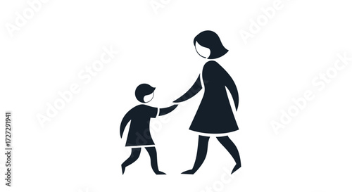 Mother and child walking hand in hand, symbolizing love, care, and guidance, a beautiful moment of connection, vector illustration, svg, isolated on transparent background.