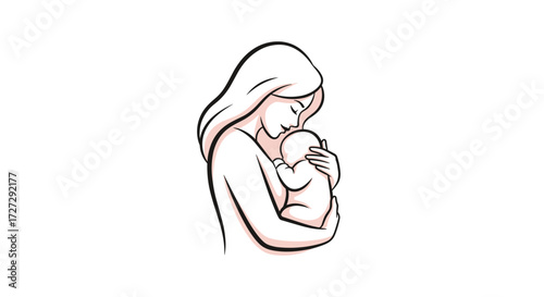 A tender mother lovingly embraces her newborn baby, symbolizing maternal care, family bonds, and motherhood. Beautiful SVG vector art isolated on transparent background.
