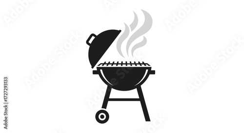 Classic charcoal barbecue grill with rising smoke for outdoor cooking and summer parties, presented as a detailed svg vector illustration, isolated on transparent background.
