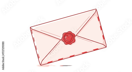 Romantic love letter envelope with a vibrant red heart wax seal, symbolizing heartfelt communication and affection, a charming vintage vector illustration isolated.