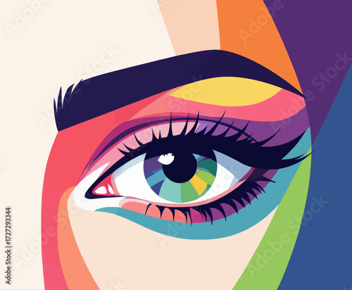 Colorful Eye Illustration with Rainbow Iris and Bold Lashes