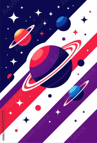 Cosmic Planets in Starlit Night with Vibrant Stripes