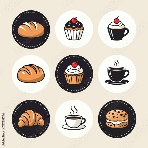 Delightful Bakery Icons: Bread, Cupcakes, Coffee, Pastries
