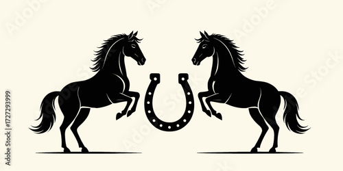 Dynamic Horses with Horseshoe Silhouette