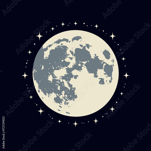 Full Moon Night with Stars and Crater Details