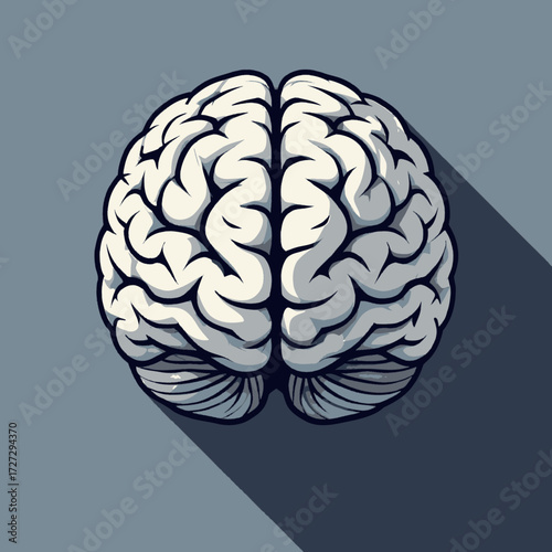 Gray Brain Illustration on Blue Background