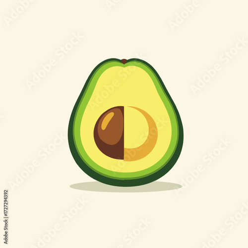 Half Avocado with Pit on White Background