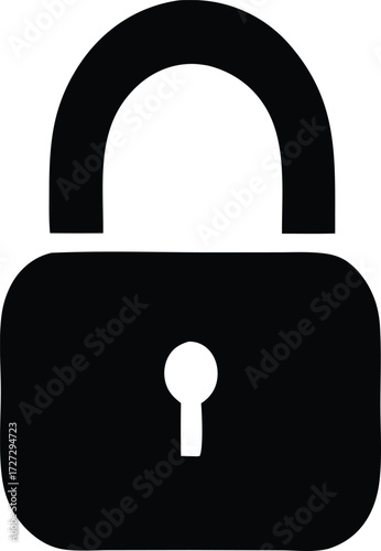 Simple black padlock icon represents security privacy data protection and unlocking access secure systems confidentiality