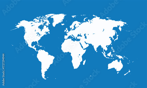 Minimalistic World Map on Blue Background