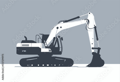 Modern Construction Excavator on Gray Terrain