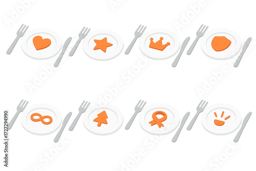 Symbolic Plates Icons. Symbolic Plates set icons in modern isometric flat : plate with heart, plate with star, plate with crown, plate with shield,