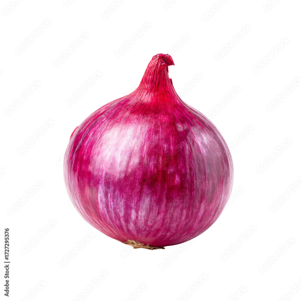 Fototapeta premium Fresh Red Onion with Striped Skin Isolated on White Background for Culinary and Food Photography