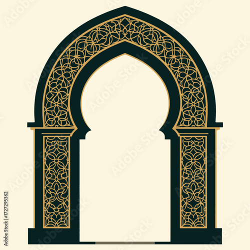 Ornate Islamic Archway with Golden Arabesque Patterns