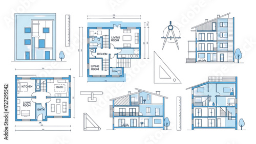 AutoCAD House Plan Vector Illustration – New Home Floor Plans for Interior and Exterior Construction AI EPS PNG JPEG
