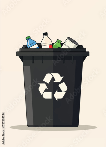 Recycling Bin with Assorted Bottles and Cans