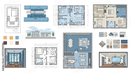 AutoCAD House Plan Vector Illustration – New Home Floor Plans for Interior and Exterior Construction AI EPS PNG JPEG
