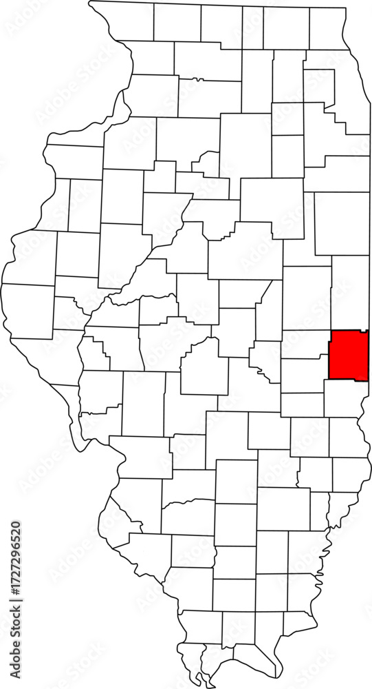 Fototapeta premium Detailed vector map of Illinois, USA, highlighting Edgar County. Ideal for data visualization and East Central Illinois border reports.
