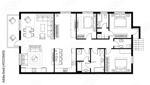 AutoCAD House Plan Vector Illustration – New Home Floor Plans for Interior and Exterior Construction AI EPS PNG JPEG

