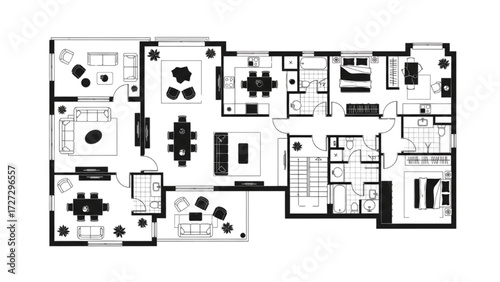 AutoCAD House Plan Vector Illustration – New Home Floor Plans for Interior and Exterior Construction AI EPS PNG JPEG
