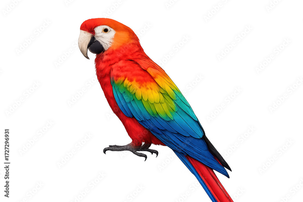 Fototapeta premium Scarlet macaw parrot looking left on transparent background
