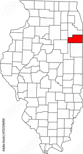 Detailed vector map of Illinois, USA, highlighting Kankakee County. Essential for data visualization and Northeastern Illinois regional reports.

