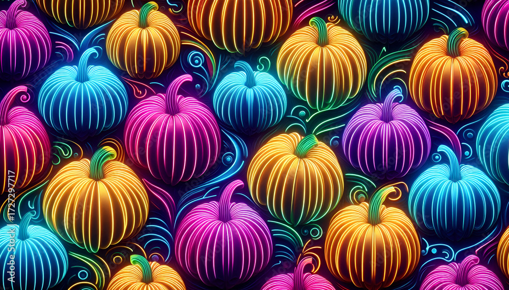 Halloween 3d neon colorful pattern icons Background